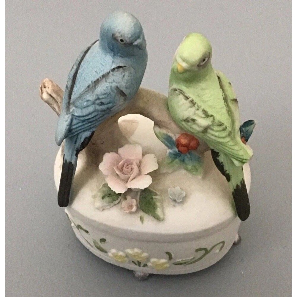 Vintage Lefton Trinket Box - Parakeet Bird Box - Made In Japan Exclusives #3433